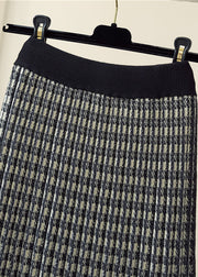 Natural Black Plaid Knit pleated skirt Spring