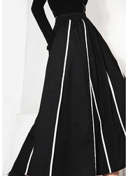 Natural Black Pockets High WaistA Line Skirt Summer - SooLinen