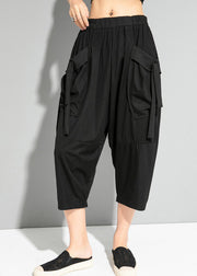 Natürliche schwarze Taschen Patchwork Crop Pants Sommer