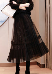 Natural Black Sequins Tulle Tiered Fall Skirt