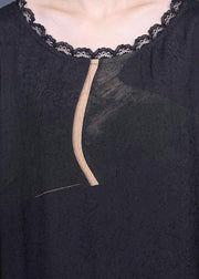 Natural Black Silk Print Patchwork Lace Vacation Dresses Summer - SooLinen
