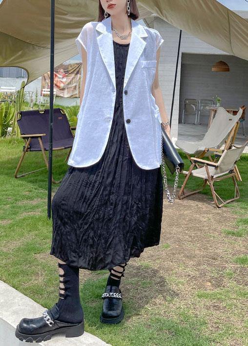 Natural Black Sleeveless Folds Maxi Dresses - SooLinen