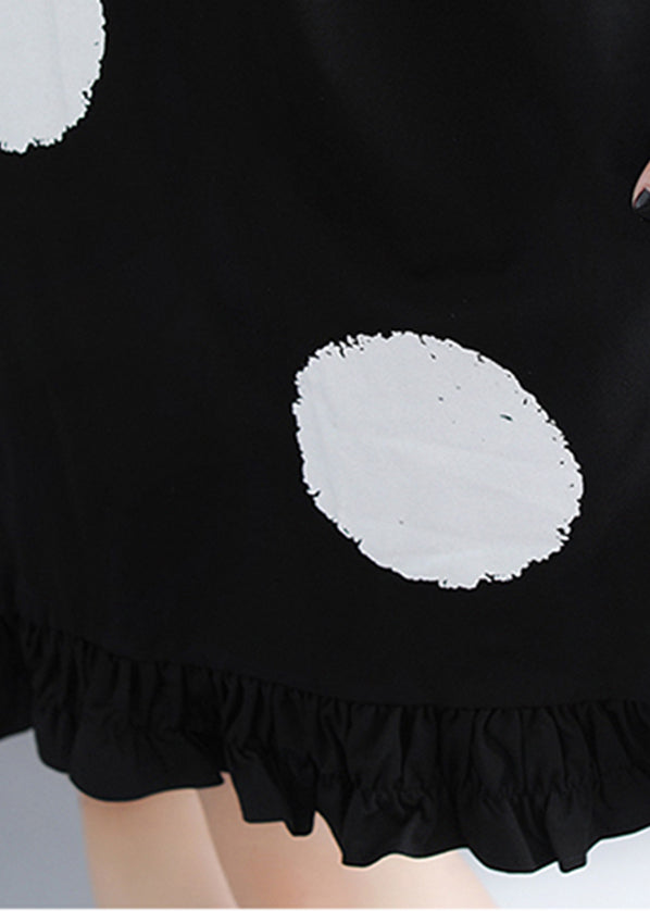 Natural White polka dots Stand Collar Ruffled Dot Print Holiday Dresses Short Sleeve