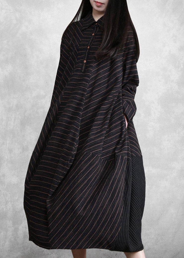 Natural Black Striped Linen Dresses Spring Gown - SooLinen