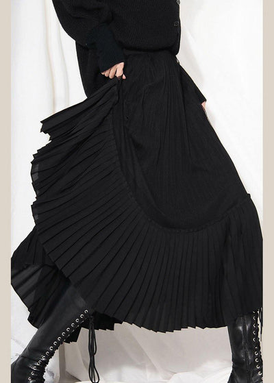 Natural Black Tulle Patchwork Out Summer Pleated Skirts - SooLinen