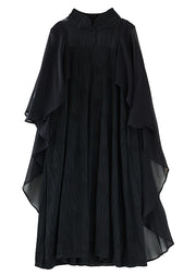 Natural Black Turtleneck Asymmetrical Tulle Holiday Long Dress Spring