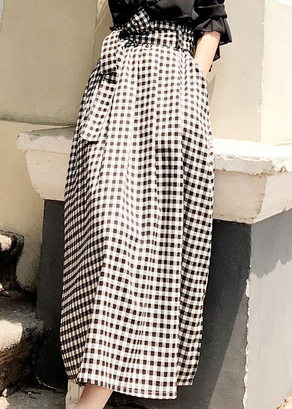 Natural Black White Plaid Bow A Line Summer Skirt Cotton - SooLinen