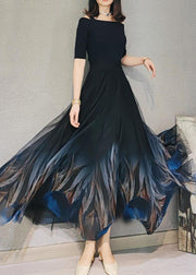 Natural Black Wrinkled Print High Waist Tulle Skirt Spring