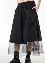 Natürlicher schwarzer elastischer Taillentaschen-Tüll-Patchwork-Röcke Frühling