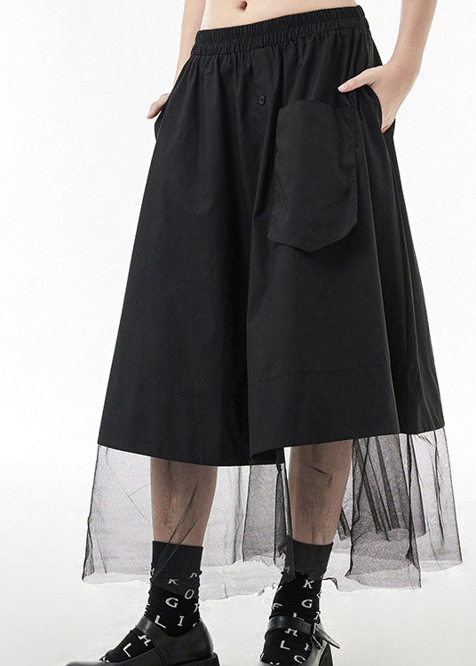 Natural Black elastic waist pocket tulle Patchwork Skirts Spring