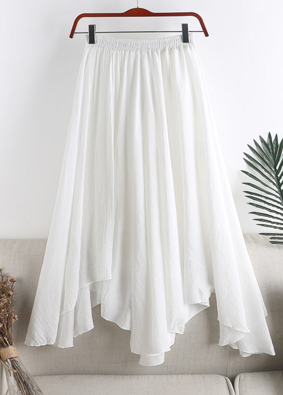 Natural Blue Asymmetrical Elastic Waist Wrinkled Linen A Line Skirt Summer
