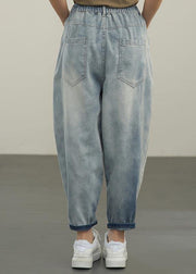 Natural Blue High Waist zippered Harem Summer Pants - SooLinen