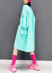 Natural Blue O-Neck Print Maxi Dresses Fall Long Sleeve - SooLinen