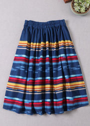 Natural Blue Pockets Wrinkled A Line Fall Skirts - SooLinen