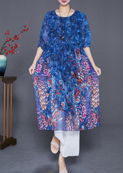 Natural Blue Print Draping Chiffon Beach Dresses Summer
