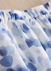 Natural Blue Wrinkled Print Elastic Waist Chiffon Skirt Spring