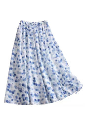 Natural Blue Wrinkled Print Elastic Waist Chiffon Skirt Spring
