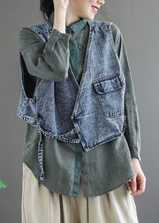 Naturblaue Taschen zum Binden der Taille Asymmetrische Jeansweste Frühling