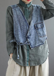 Naturblaue Taschen zum Binden der Taille Asymmetrische Jeansweste Frühling