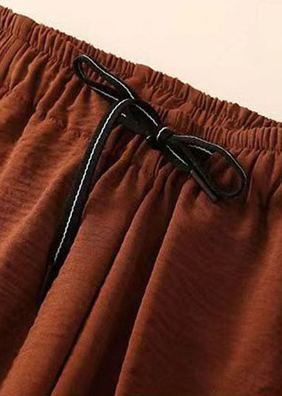 Natural Caramel Pockets Patchwork Cotton Lantern Pants Summer