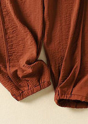Natural Caramel Pockets Patchwork Cotton Lantern Pants Summer
