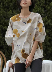Natural Colorblock O Neck Tie Dye Print Cotton T Shirts Summer