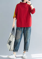 Natural Colorblock Stand Collar Oversized Patchwork Cotton Tops Spring