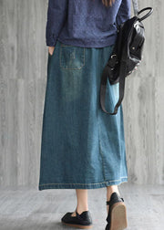 Natürliche Dunkelblaue Taschen Bestickte Jeansröcke aus Baumwolle Frühling