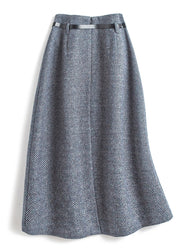 Natural Dark Grey high waist Woolen a line skirts Spring