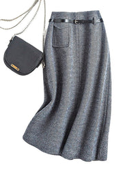 Natural Dark Grey high waist Woolen a line skirts Spring