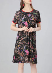 Natural Floral O Neck Print Patchwork Cotton Mid Dress Summer