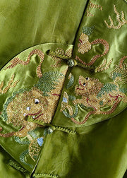 Natural Green Embroidered Patchwork Silk Vest Sleeveless