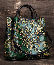Natürliche grüne Blumenpaitings Kalbsleder Satchel Handtasche