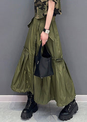 Natural Green Patchwork Elastic Waist Solid Long Skirts Summer