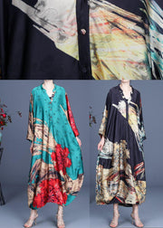 Natural Green Print Chiffon Oversize Summer Spring Robe Dresses - SooLinen
