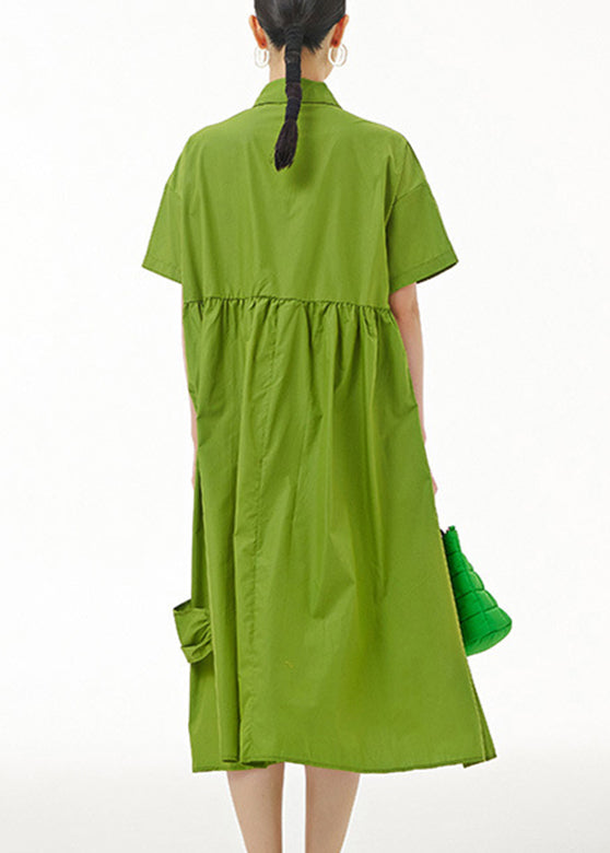 Natural Green Wrinkled Button Maxi Dress Summer