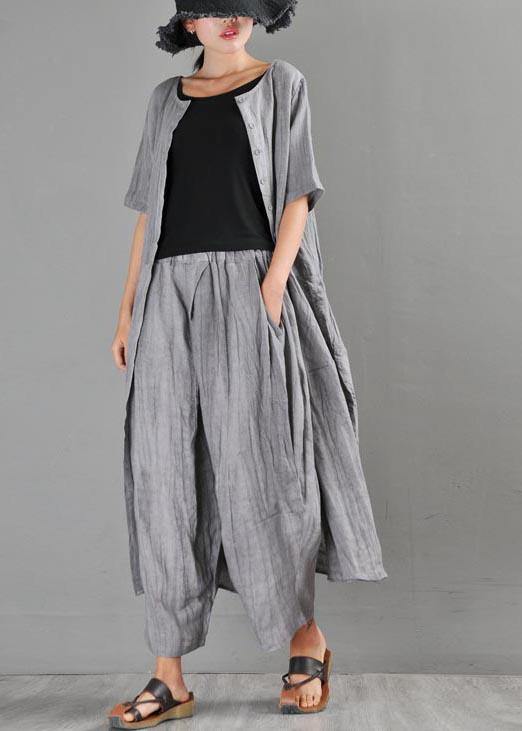 Natural Grey asymmetrical design Cotton Linen Long Dress Summer - SooLinen