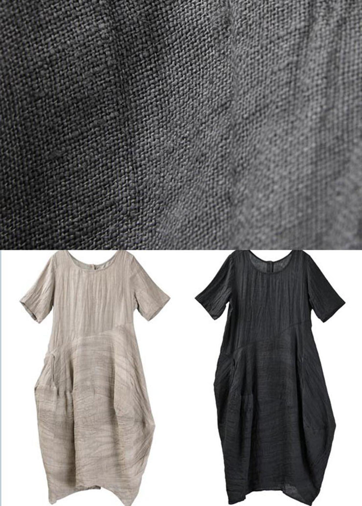 Natural Grey asymmetrical design Cotton Linen Long Dress Summer - SooLinen