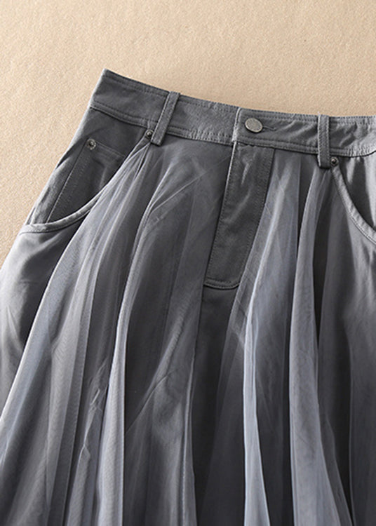Natural Blue high waist Patchwork Tulle Skirts Spring