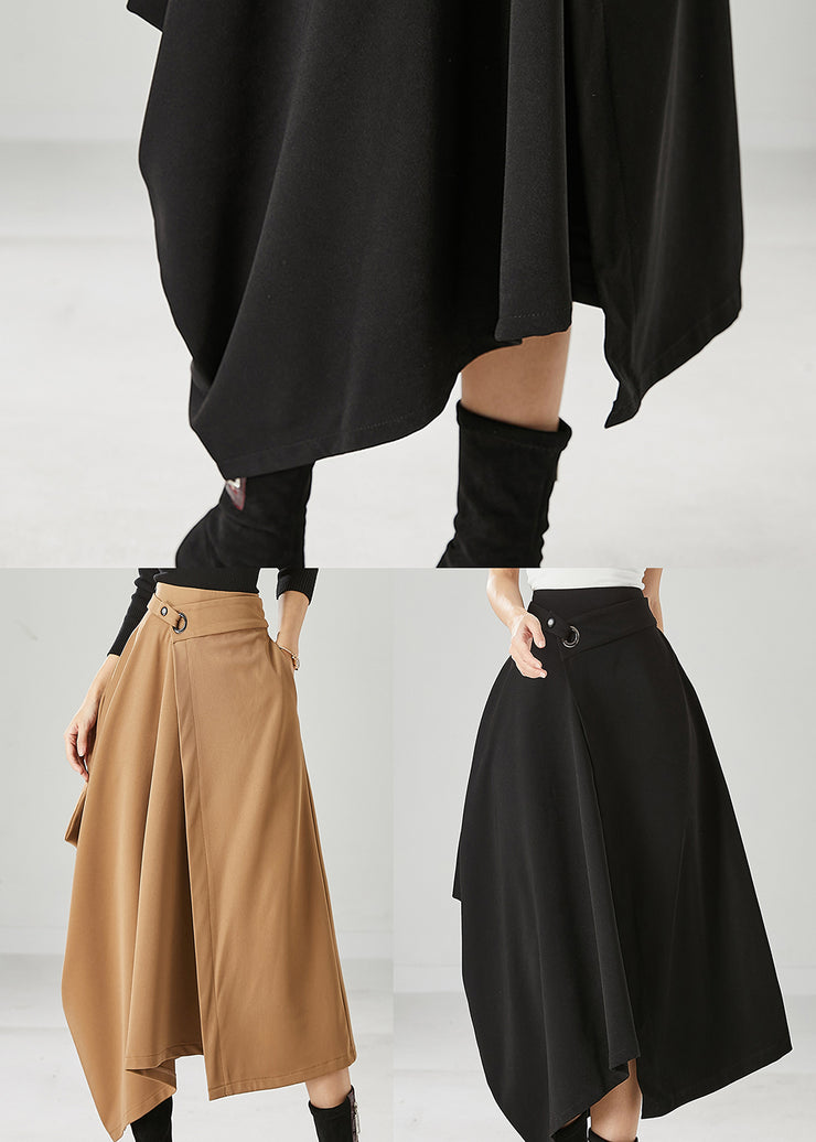 Natural Khaki Asymmetrical Pockets Spandex Skirts Fall