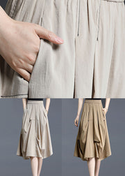 Natural Light Khaki Wrinkled Pocket Cotton Skirts Summer