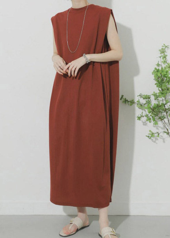Natural Mulberry O-Neck Solid Maxi Dress Summer