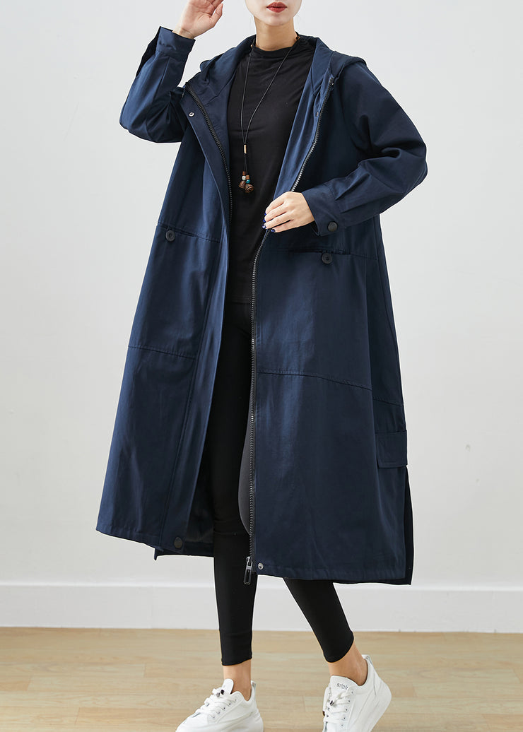 Natural Navy Oversized Pockets Cotton Trench Fall