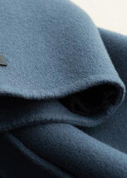 Natural Notched tie waist Fashion Woolen Coats women blouses blue silhouette outwears - SooLinen
