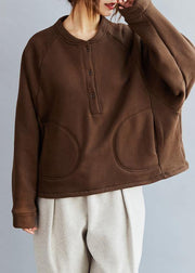 Natural O Neck  Cotton Loose Clothes Work Brown  Blouse - SooLinen