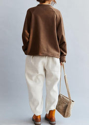 Natural O Neck  Cotton Loose Clothes Work Brown  Blouse - SooLinen