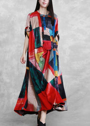 2021 Silk Summer Dress Print A Line Dresses - SooLinen