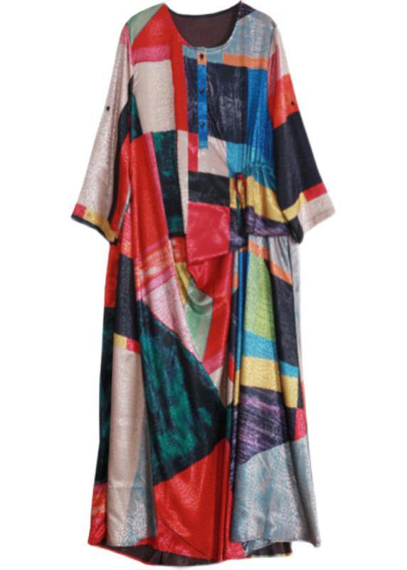 2021 Silk Summer Dress Print A Line Dresses - SooLinen