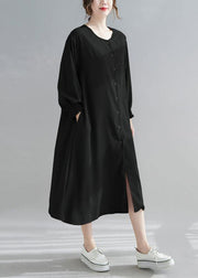 Natural O Neck Lantern Sleeve Spring Clothes Women Photography Brown Long Dress - SooLinen