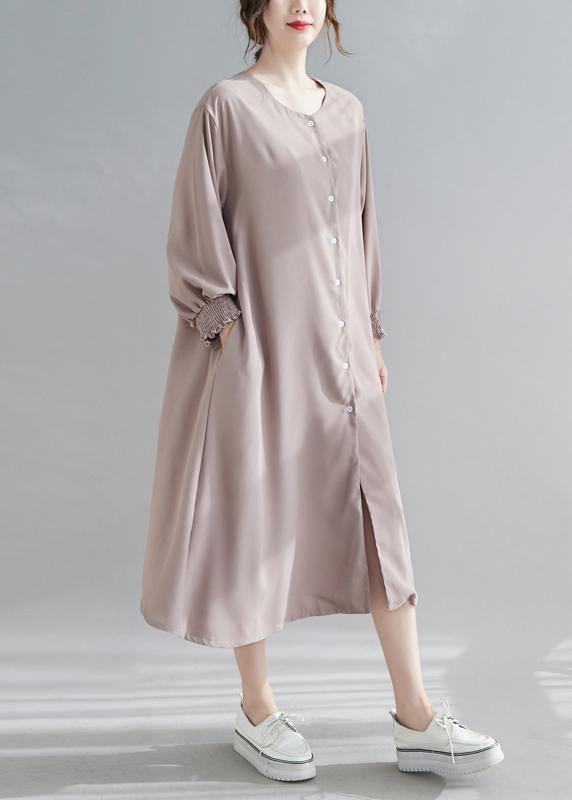 Natural O Neck Lantern Sleeve Spring Clothes Women Photography Brown Long Dress - SooLinen
